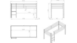 Halfhoogslaper Pino met commode 4 laden, commode 2 deuren, hangtablet en bureau